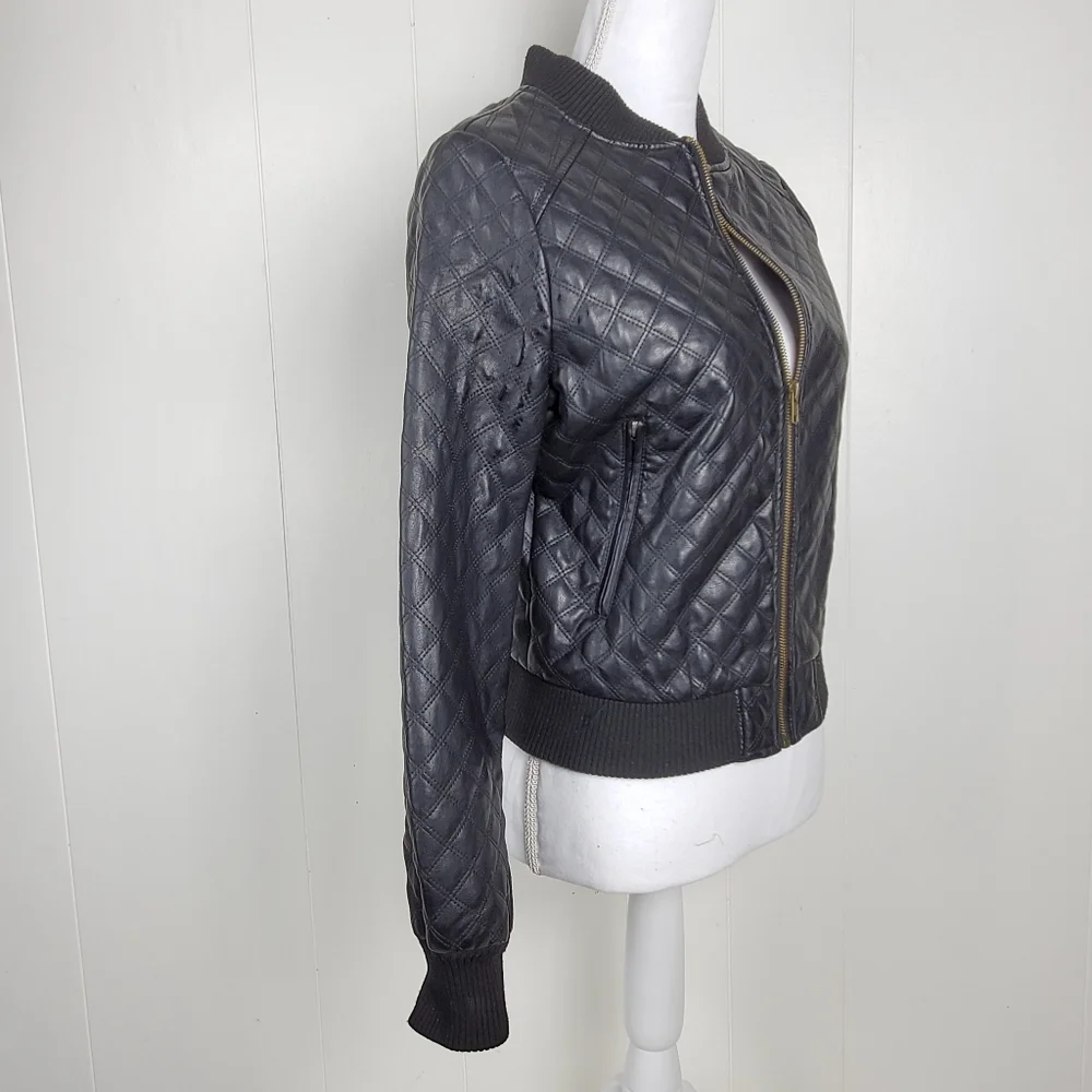 Ambiance black faux leather diamond stitch design size small coat